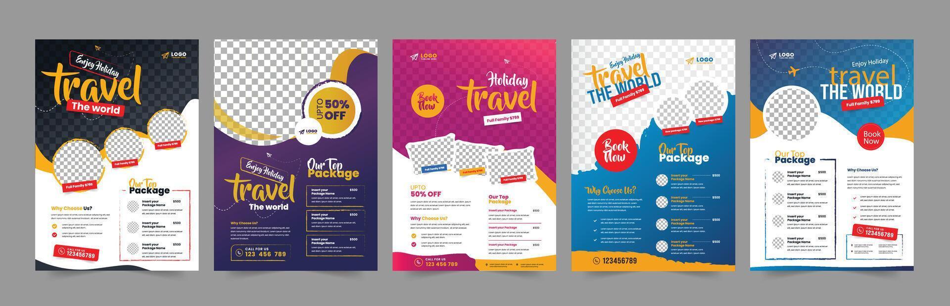Travel Flyer Holiday Travel Flyer Bundle Set vector
