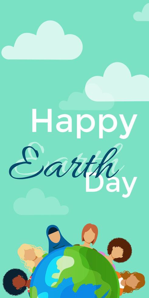 Diverse Women and planet earth. World Earth Day. Vector illustration for banner, card, flyer.