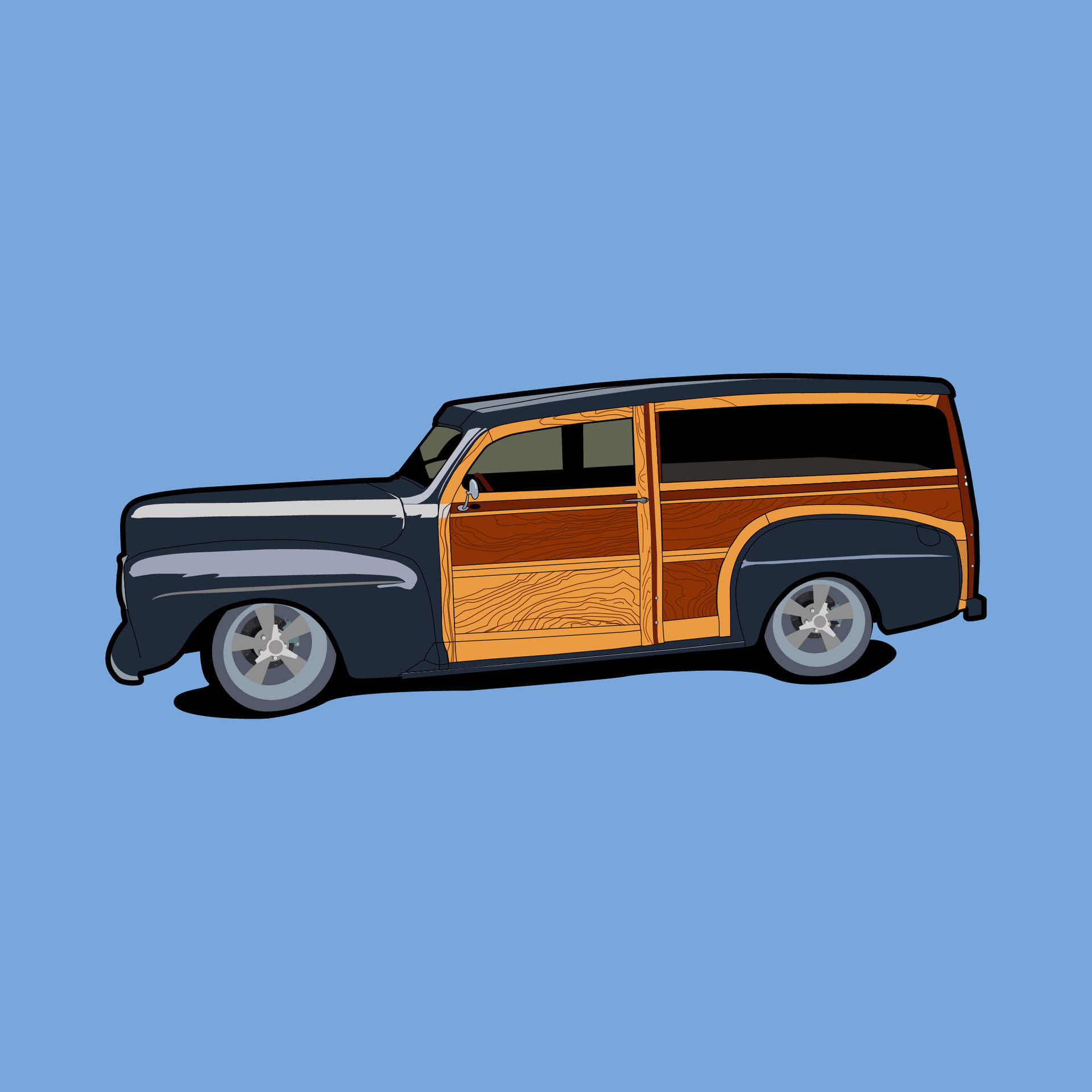 Illustration vector graphic of vintage car with wood ornament and side