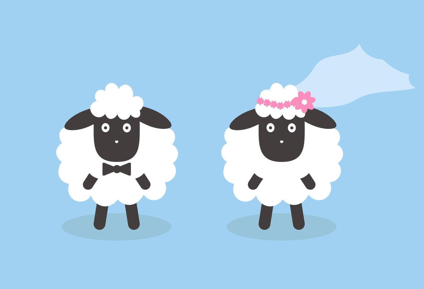 Romantic characters in love. Cute sheep Husband and wife. Cartoon bride and groom vector