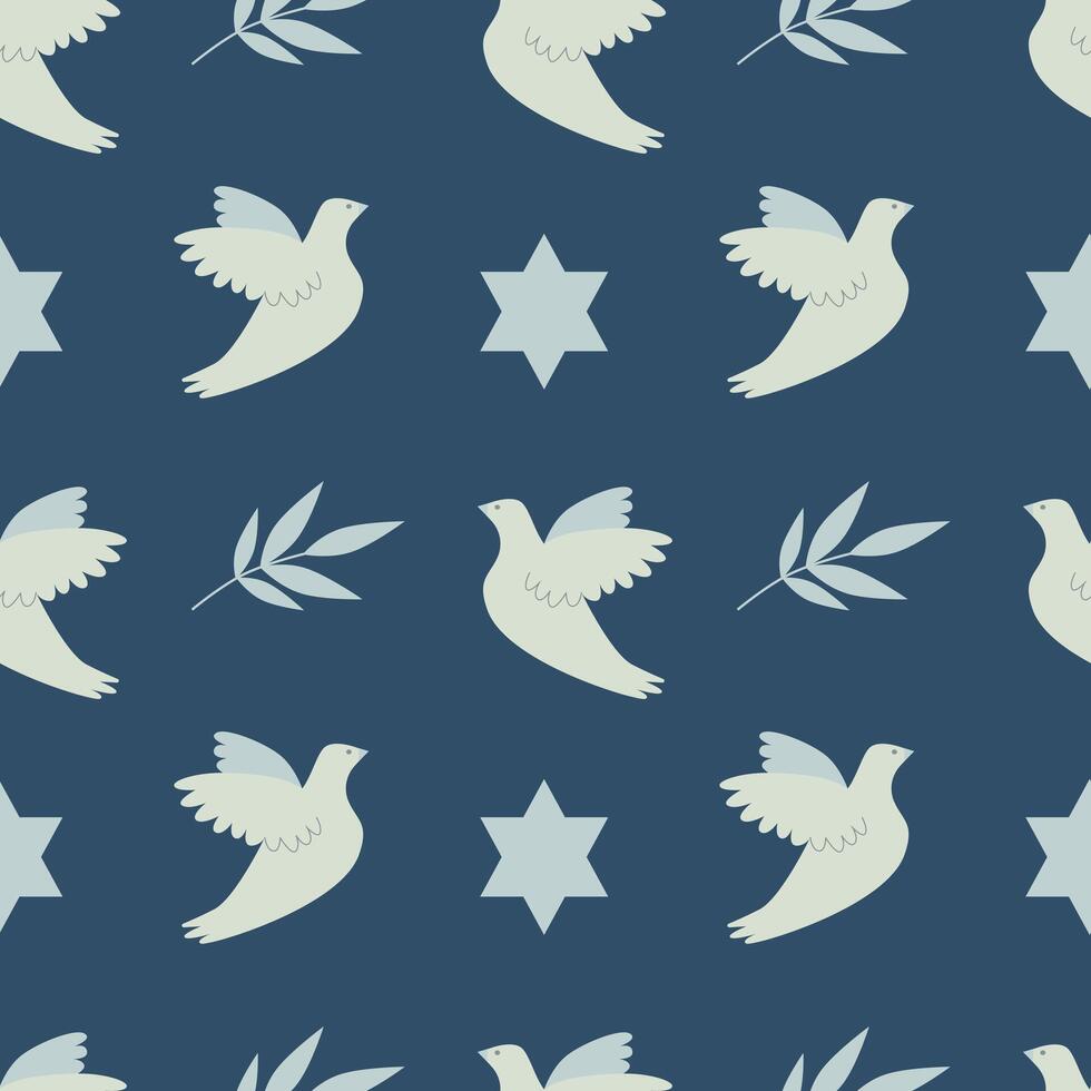 Seamless israel pattern. Star of David, dove and branch. For packaging, wrapping paper, background vector