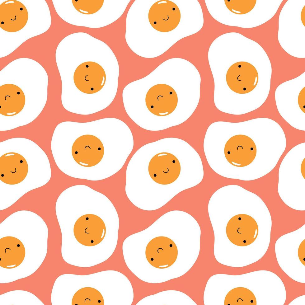 Seamless scrambled egg pattern. Kawaii fried egg on a pink background. For packaging, clothing, background, cover, case vector