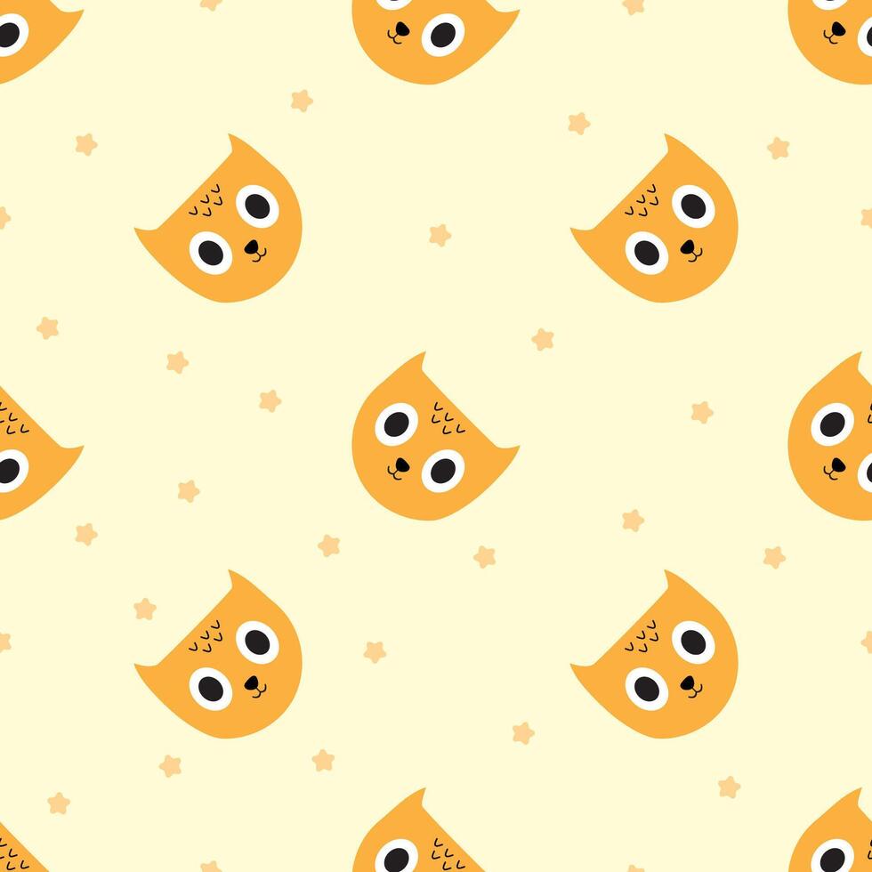 Kawaii Cute Orange Cat Seamless Pattern, Cartoon Animal Background, Vector Illustration