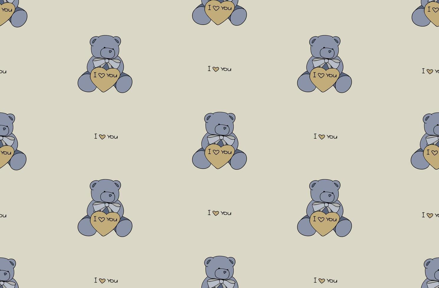 Cute simple seamless pattern with teddy bears with a declaration of love. Vector illustration for background for Valentine's day.