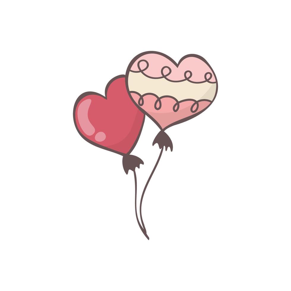 vector clipart de un par de corazón conformado globos para San Valentín día, boda. valores aislado imagen en un blanco antecedentes en garabatear estilo.