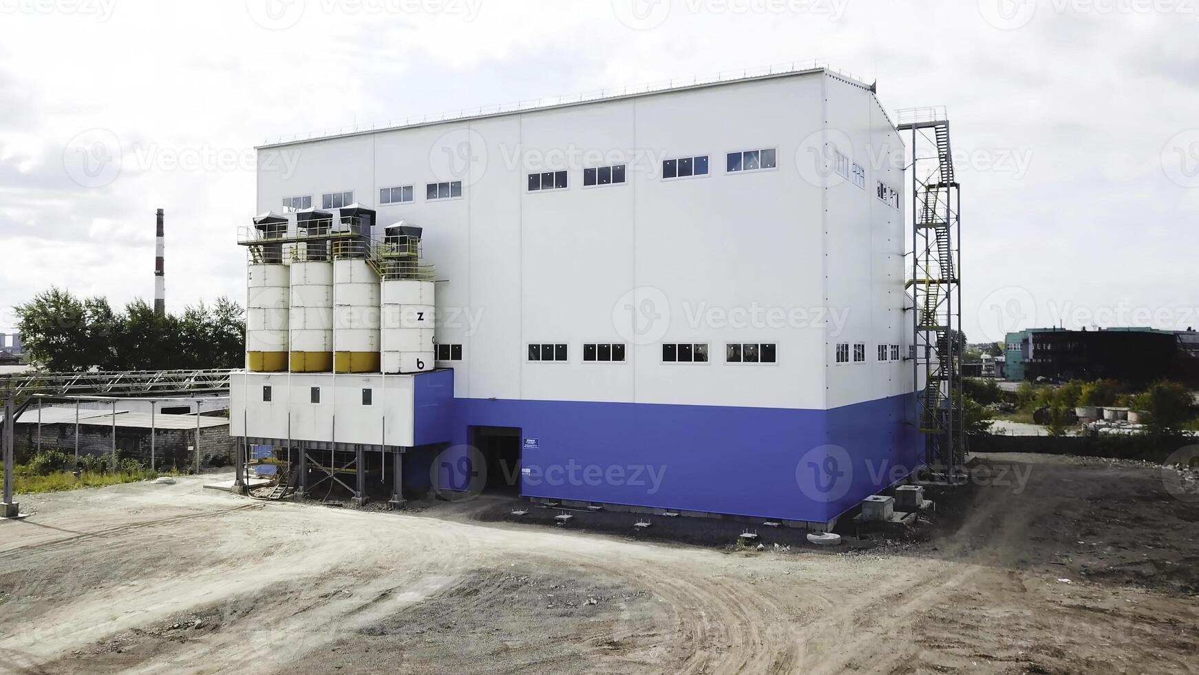 Top view of production building or warehouse. Stock footage. Modern building for industrial production or storage as warehouse photo