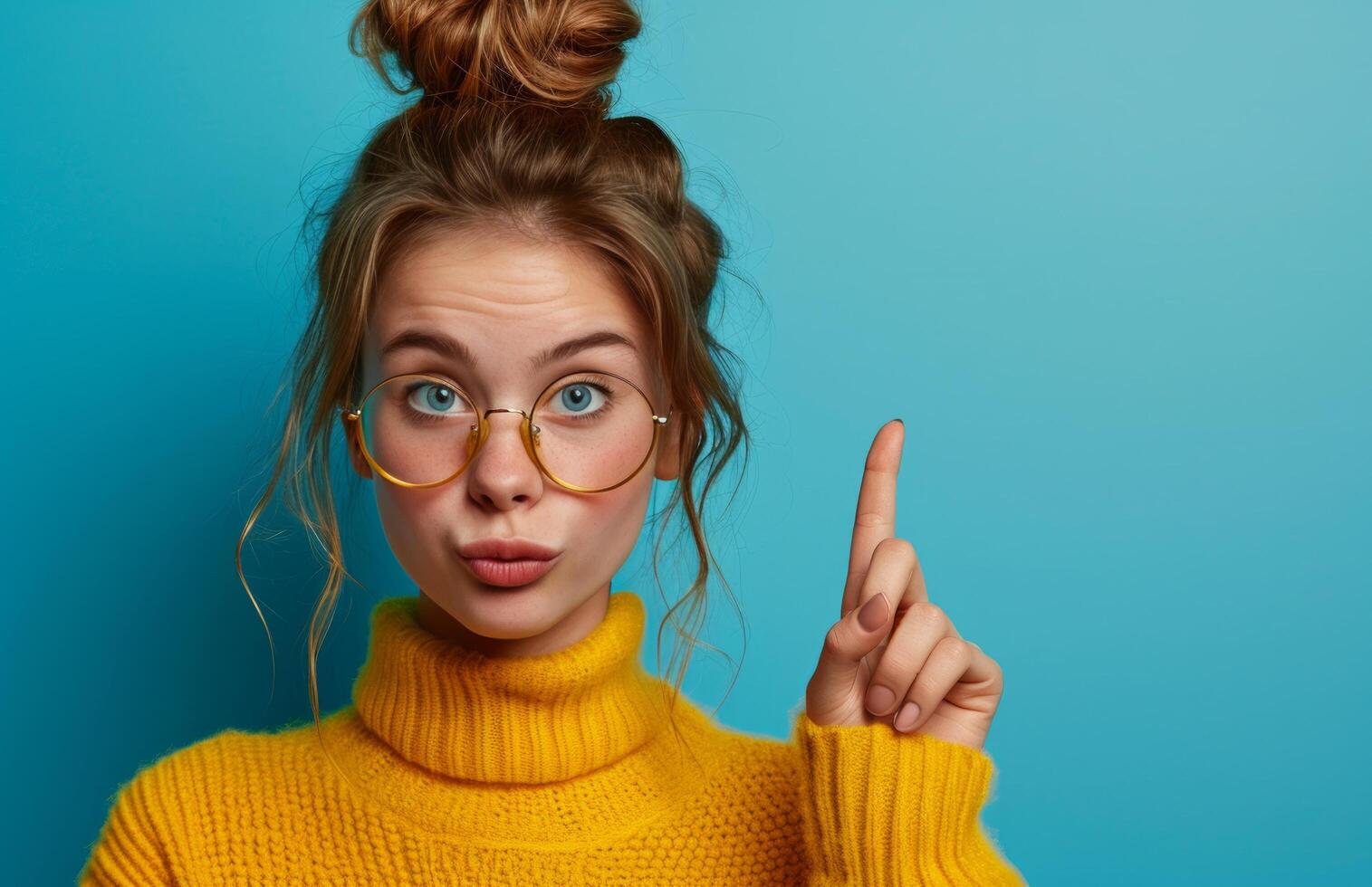 AI generated a young female pointing at something and making an idea possible, photo