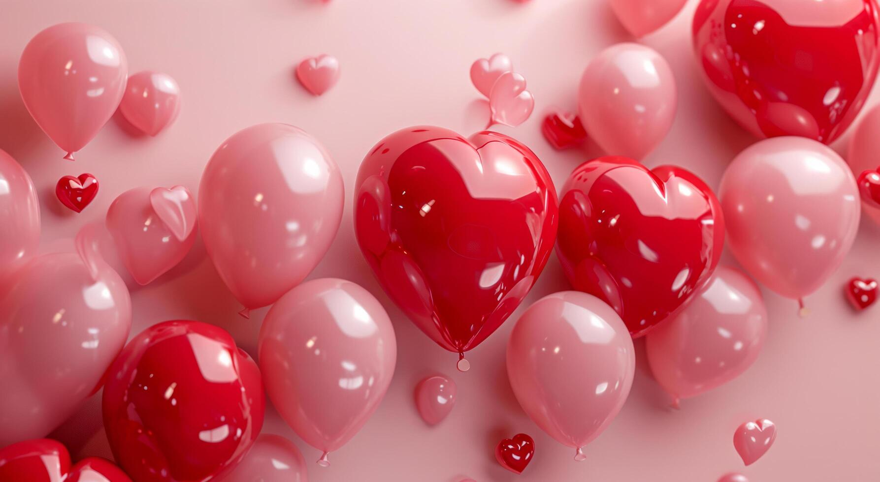 AI generated heart background with many red and pink balloons photo