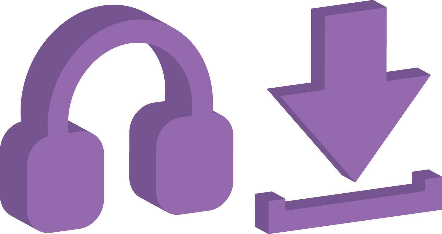 headphone icon and download icon, in purple tones, 3d vector, button vector