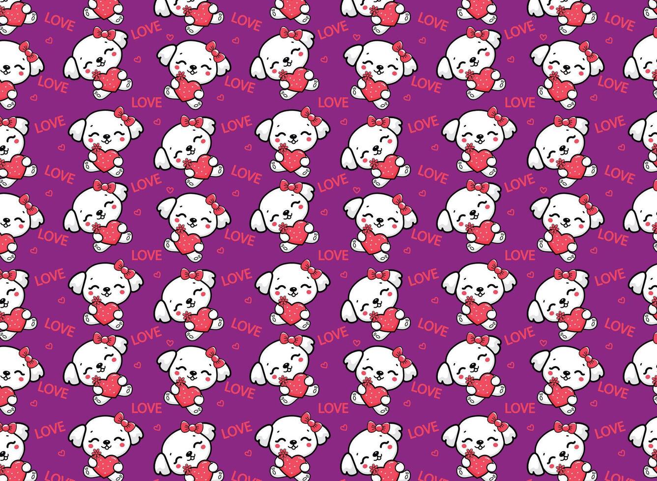 cute dog, with heart, vector illustration, for woven backgrounds pattern, repeat, love
