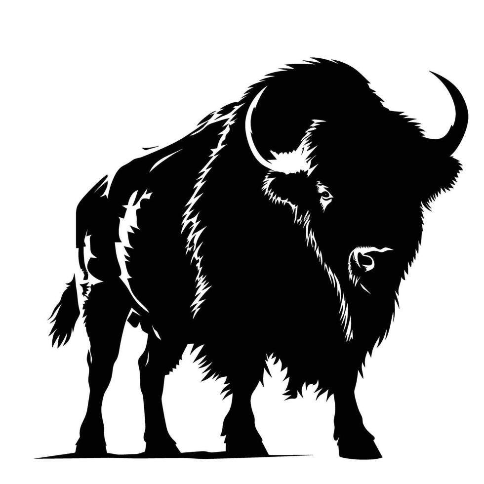 AI generated Silhouette buffalo full body black color only vector