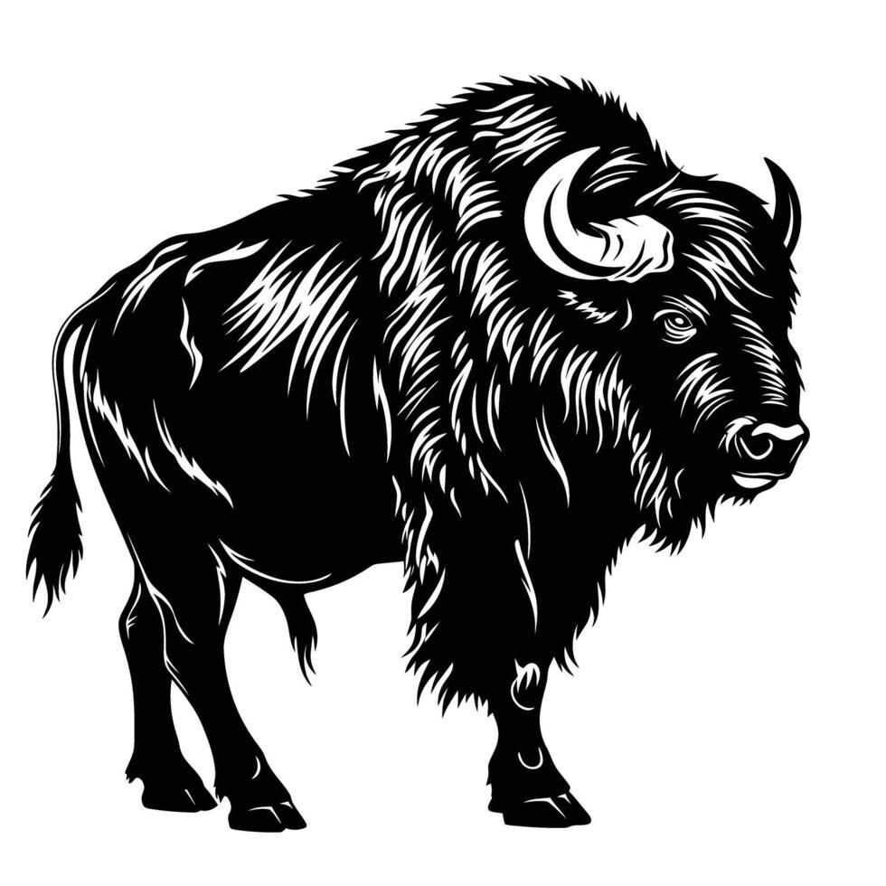 AI generated Silhouette buffalo full body black color only vector