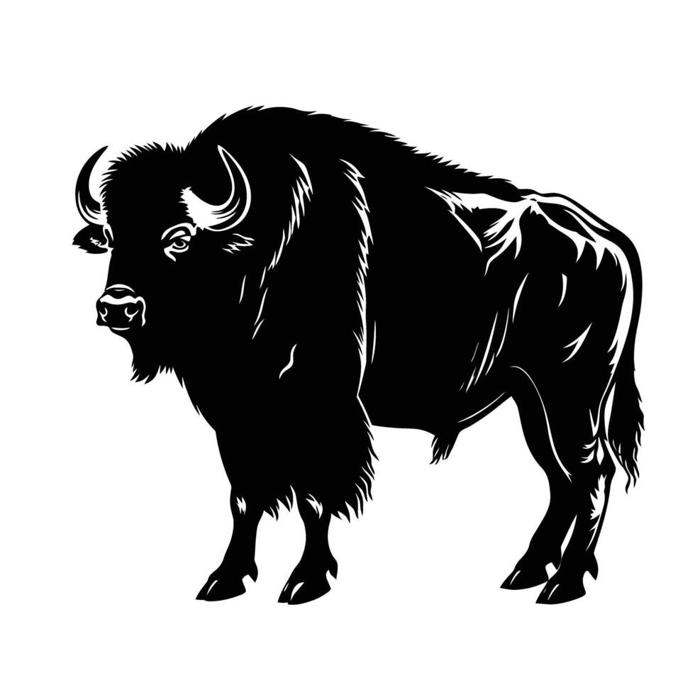 AI generated Silhouette buffalo full body black color only vector