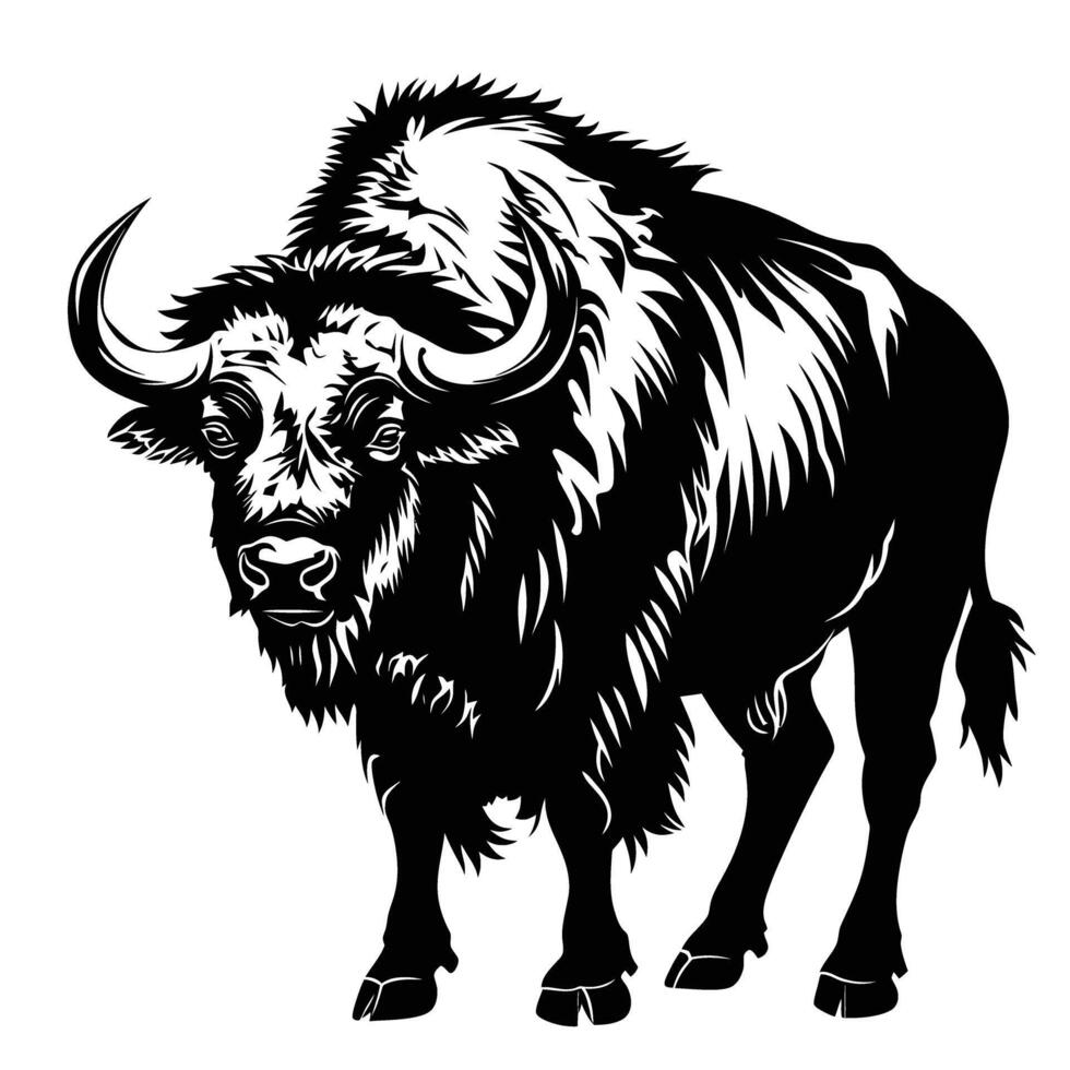 AI generated Silhouette buffalo full body black color only vector