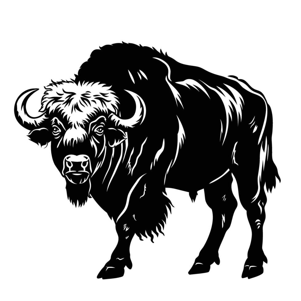 AI generated Silhouette buffalo full body black color only vector