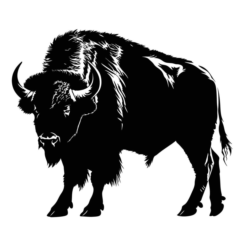 AI generated Silhouette buffalo full body black color only vector