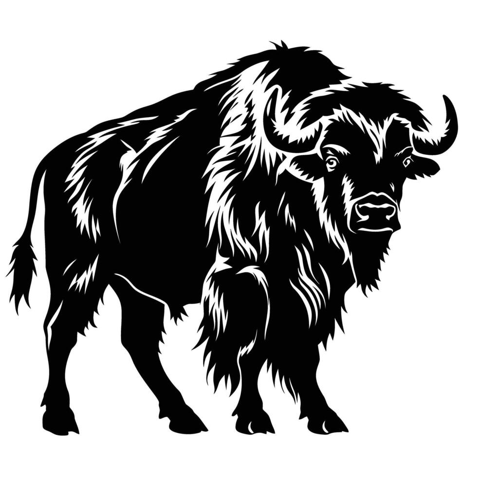 AI generated Silhouette buffalo full body black color only vector