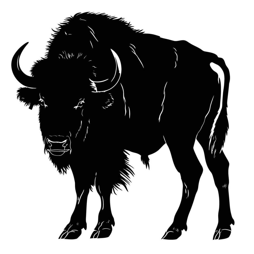 ai generado silueta búfalo lleno cuerpo negro color solamente vector