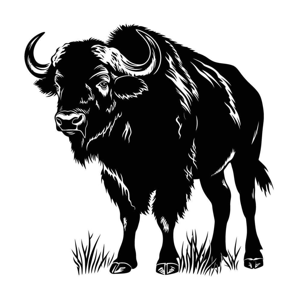 AI generated Silhouette buffalo full body black color only vector