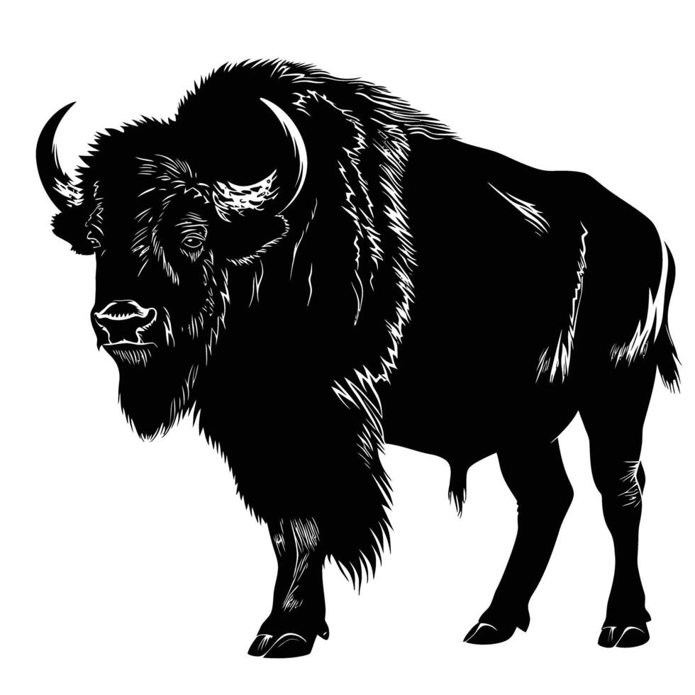 AI generated Silhouette buffalo full body black color only vector