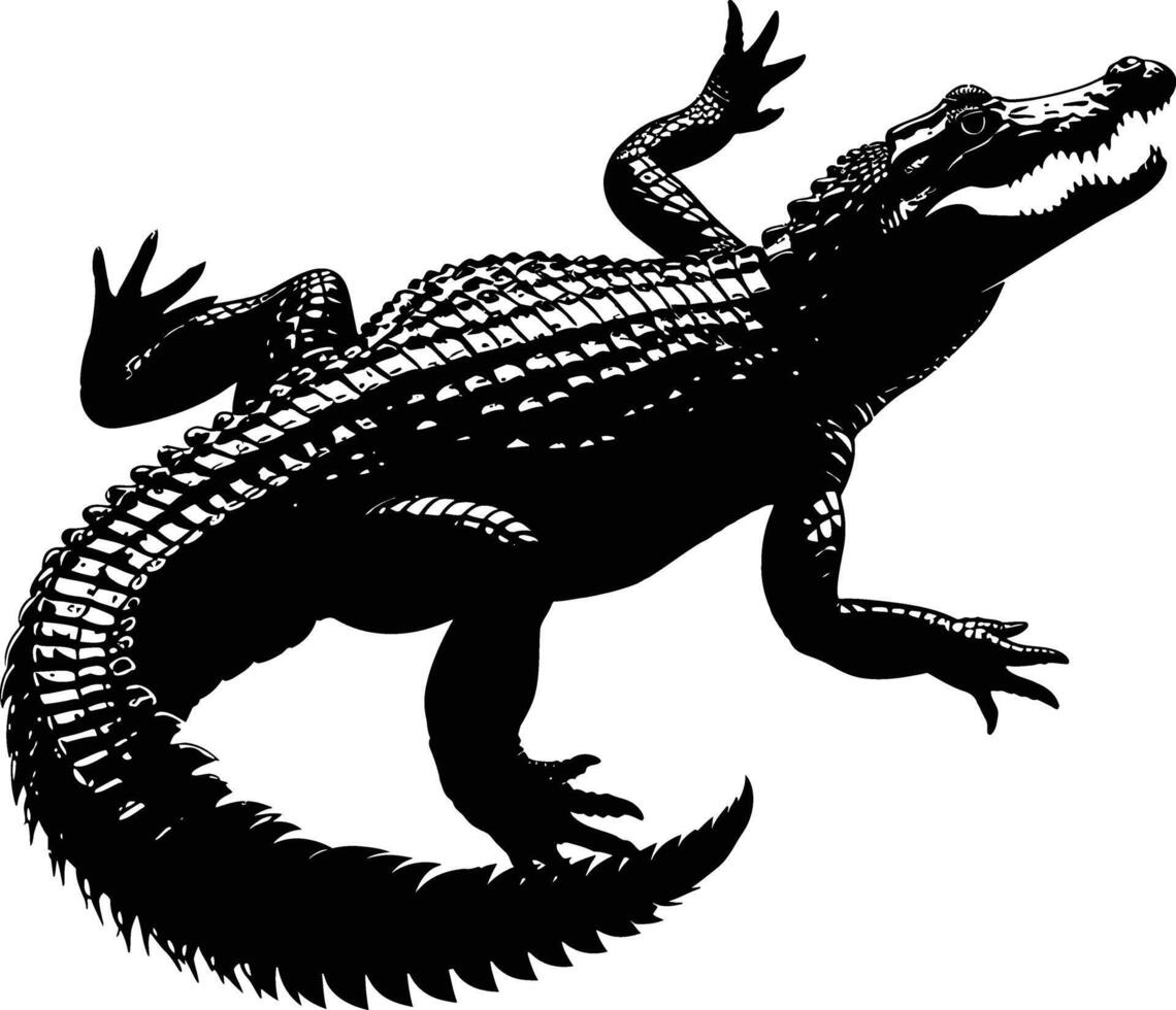 AI generated Silhouette crocodile black color only vector