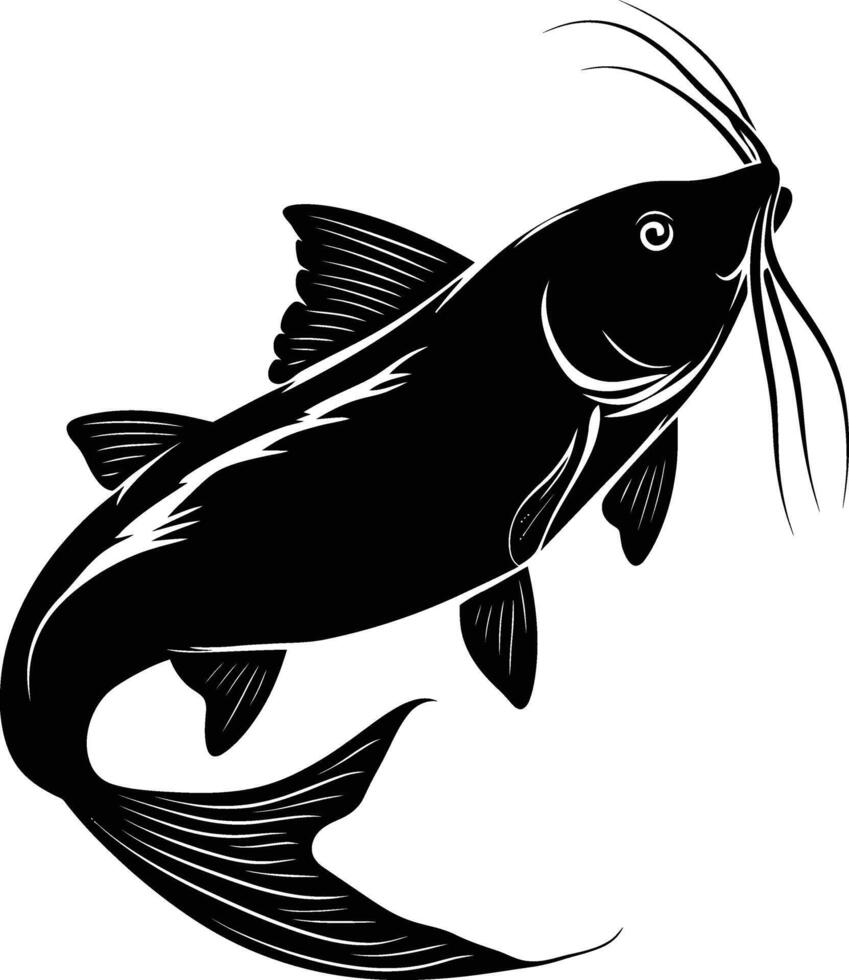 AI generated Silhouette catfish black color only vector