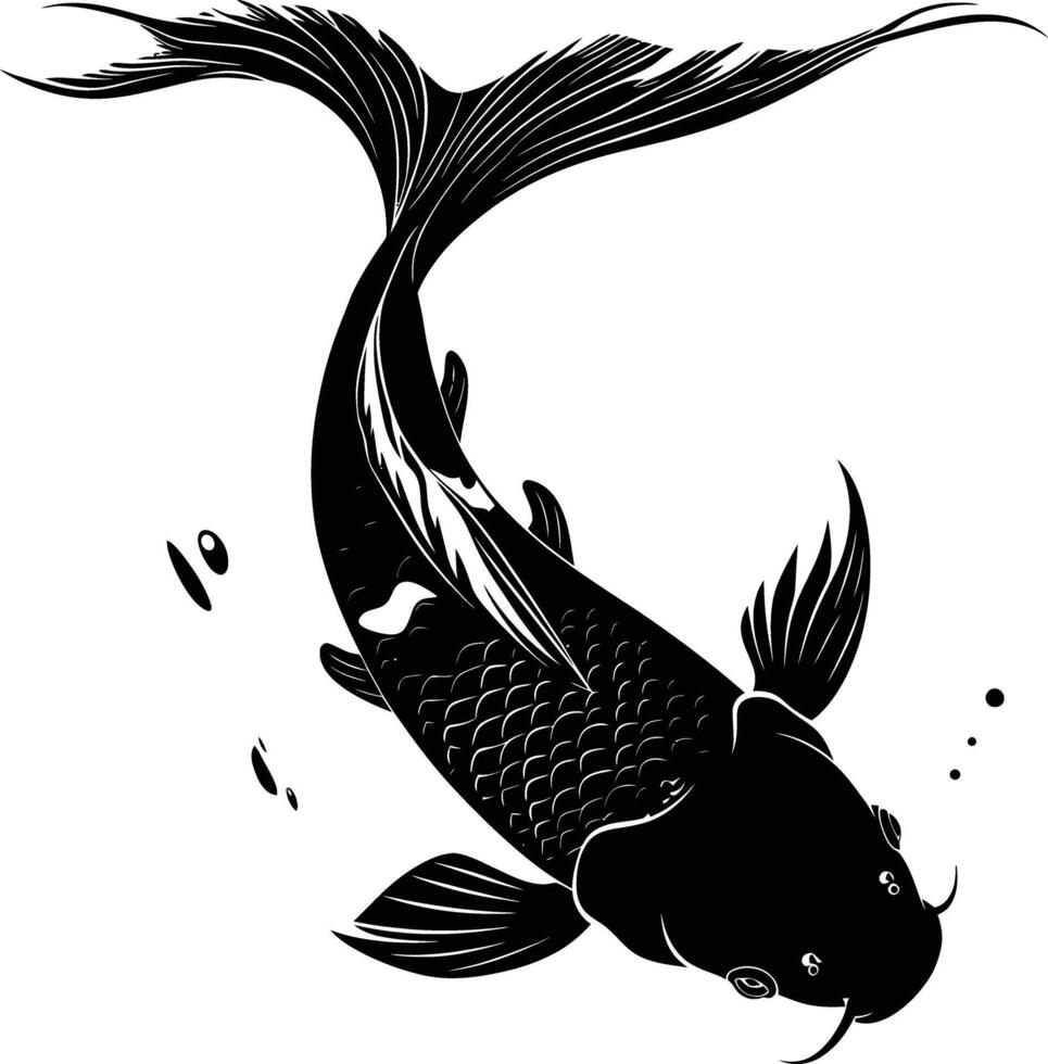 AI generated Silhouette koi fish black color only vector