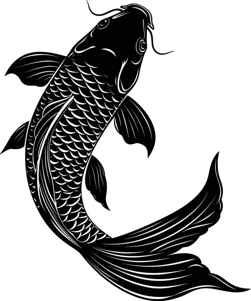 AI generated Silhouette koi fish black color only vector