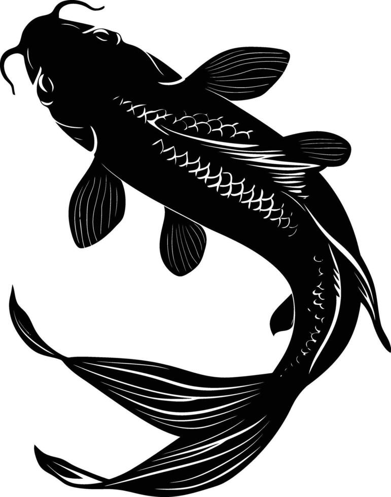 AI generated Silhouette koi fish black color only vector