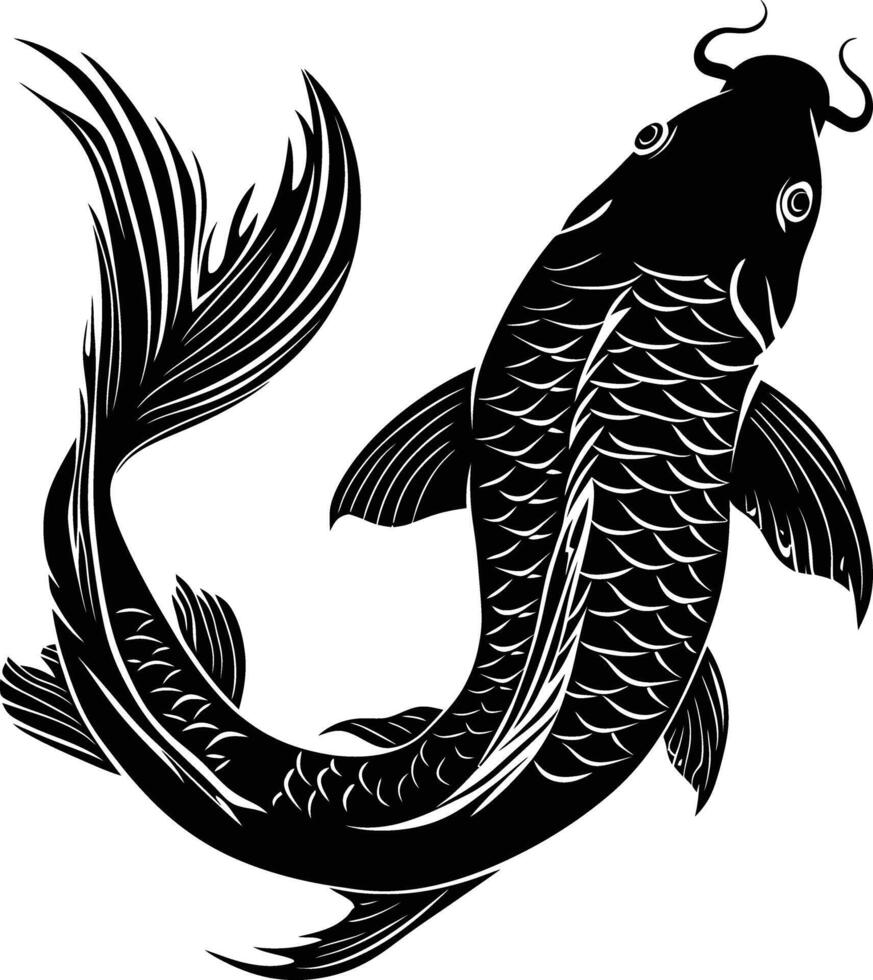 AI generated Silhouette koi fish black color only vector