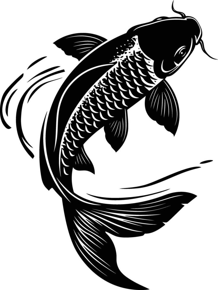 AI generated Silhouette koi fish black color only vector