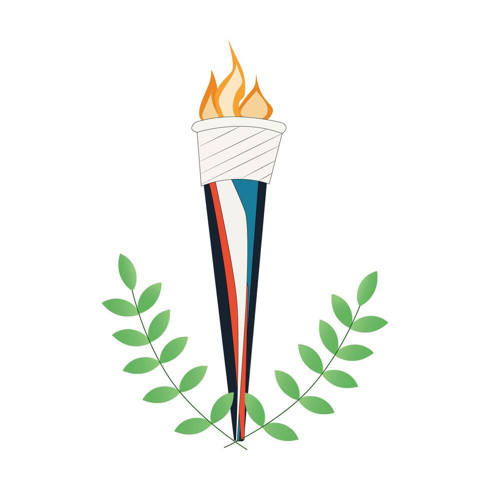 sport, torch with fire, sports torch, fire, olive branch, rings, paris. use it for posts and stories, for the design of sports competitions vector