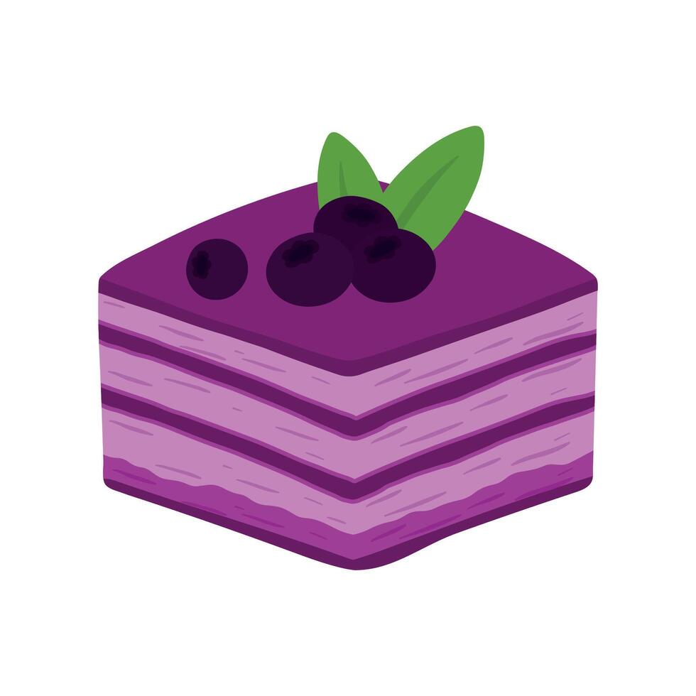 Blueberry Cake Cute Cartoon Sweet Dessert Food Bakery Vector Illustration