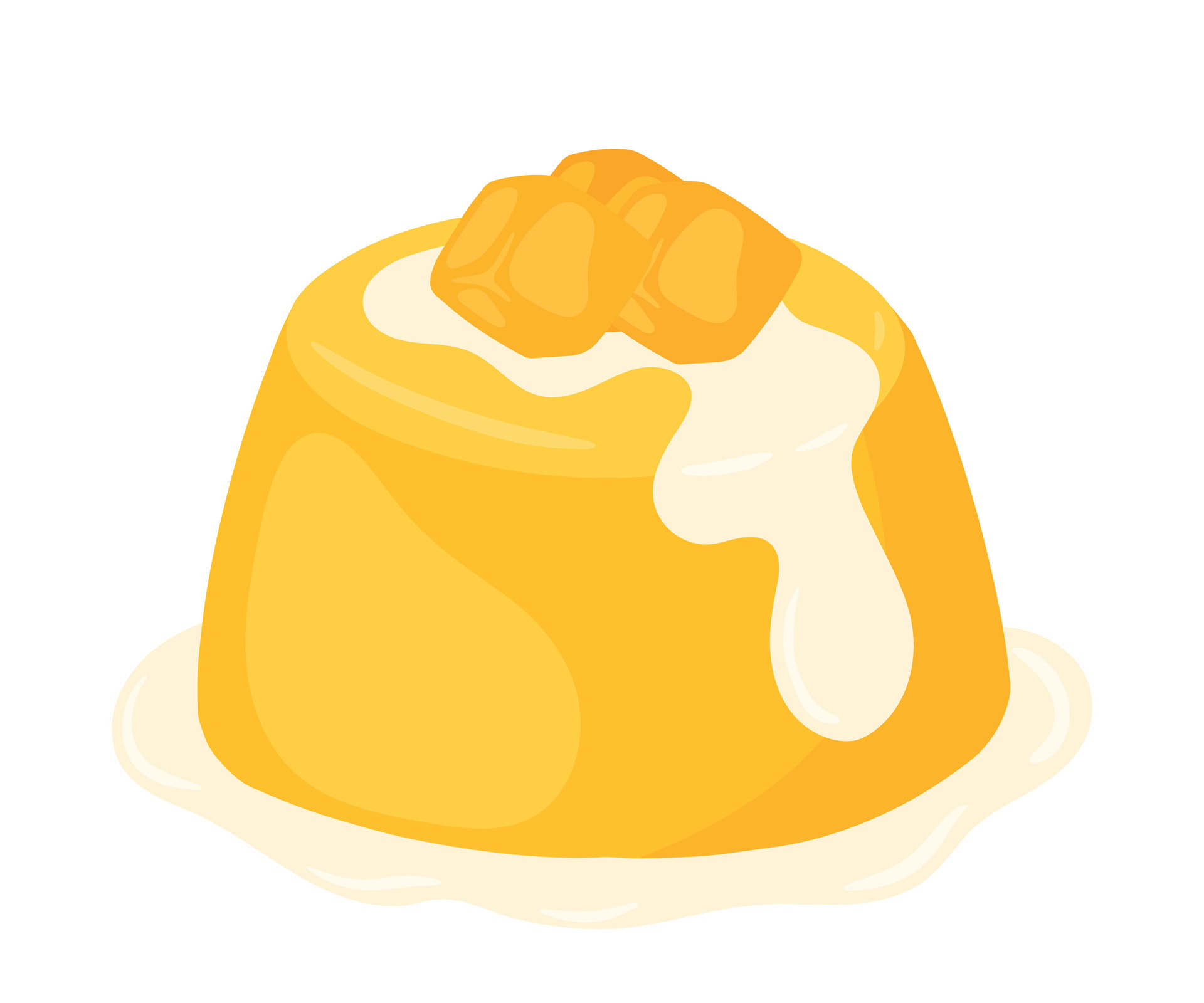 Mango Pudding Panna Cotta Sweet Dessert Cute Cartoon Vector