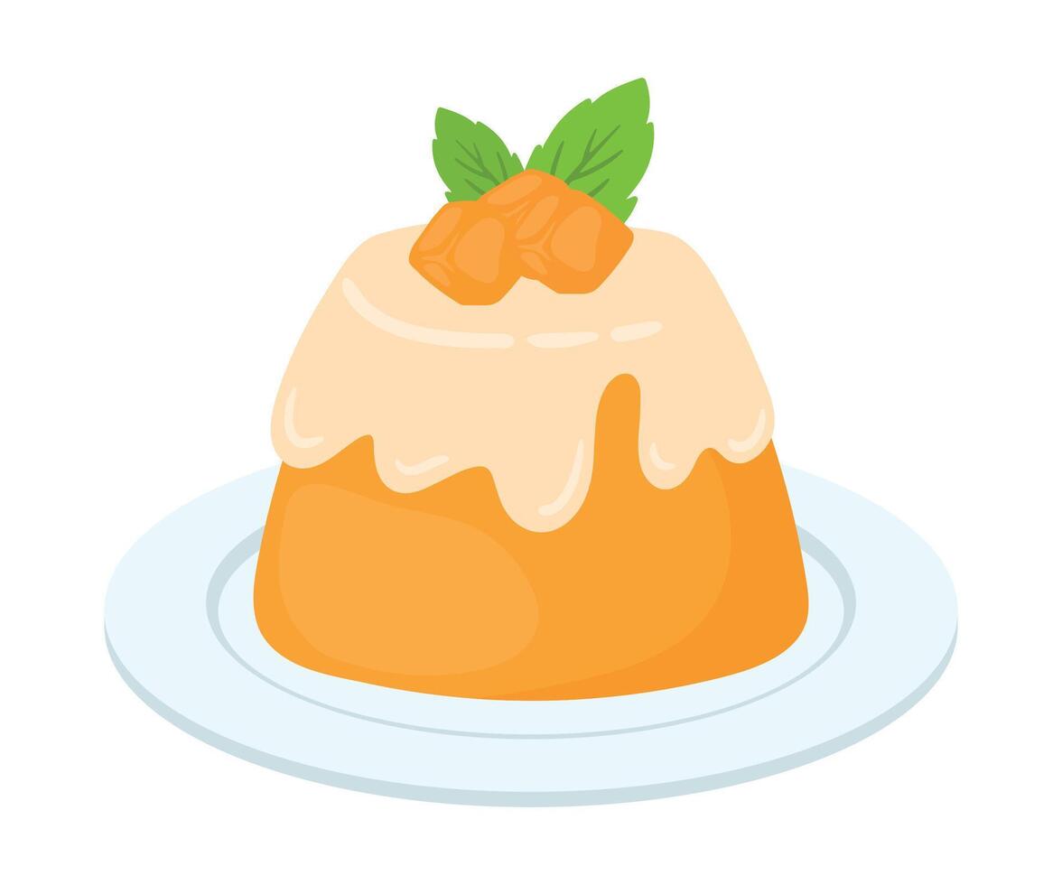 Mango Pudding Panna Cotta Cute Cartoon Vector Illustration