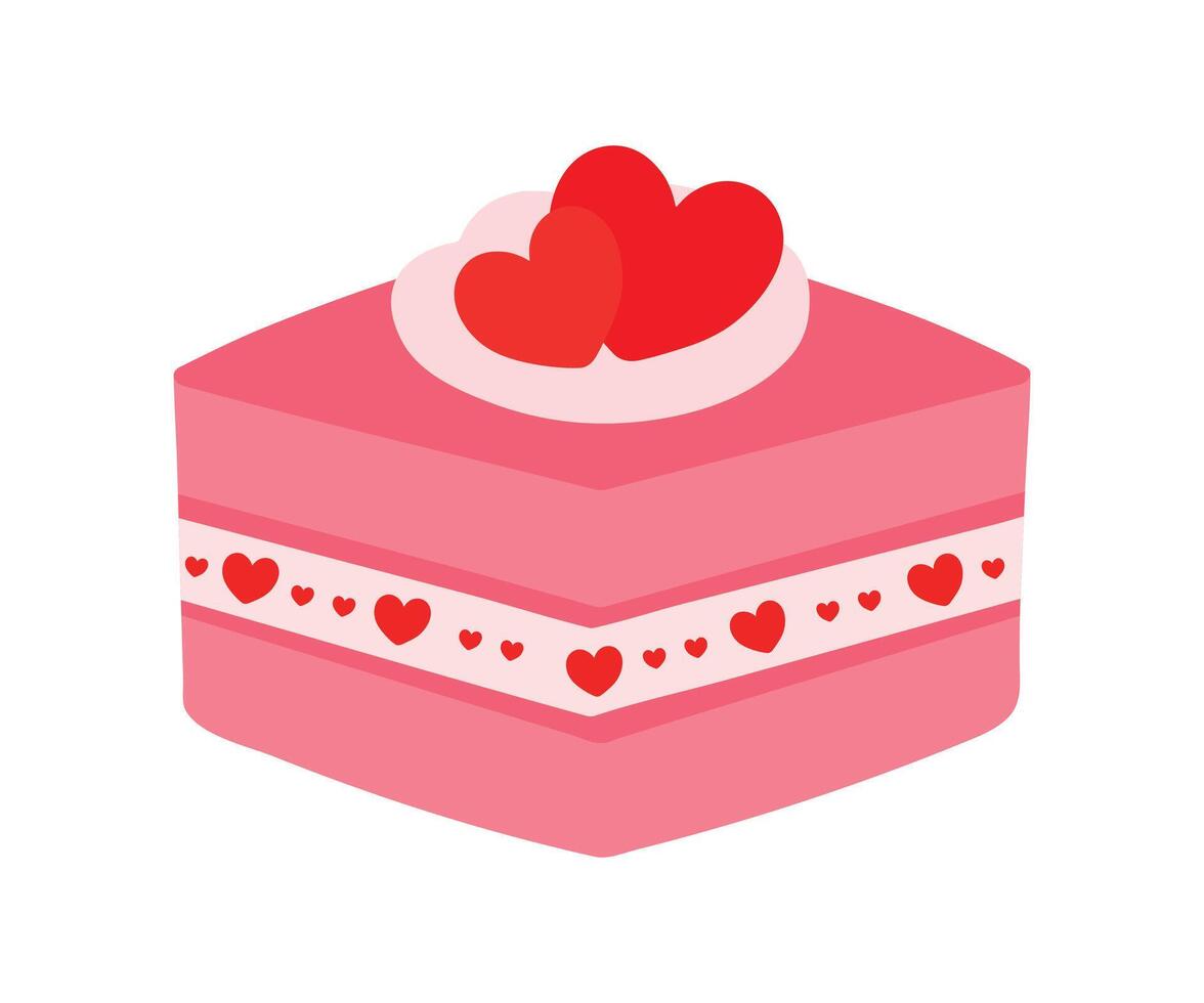 Heart Cake Cute Cartoon Valentine Sweet Dessert Food Vector Illustration