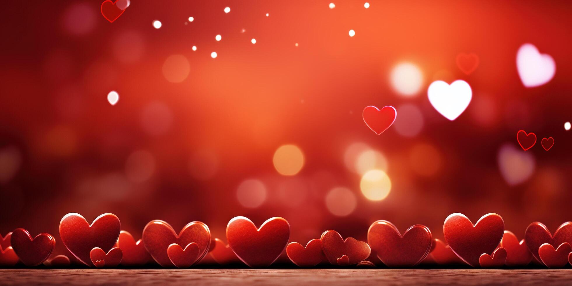 AI generated A vibrant red background with hearts and bokeh ideal for celebrating Valentine's Day photo