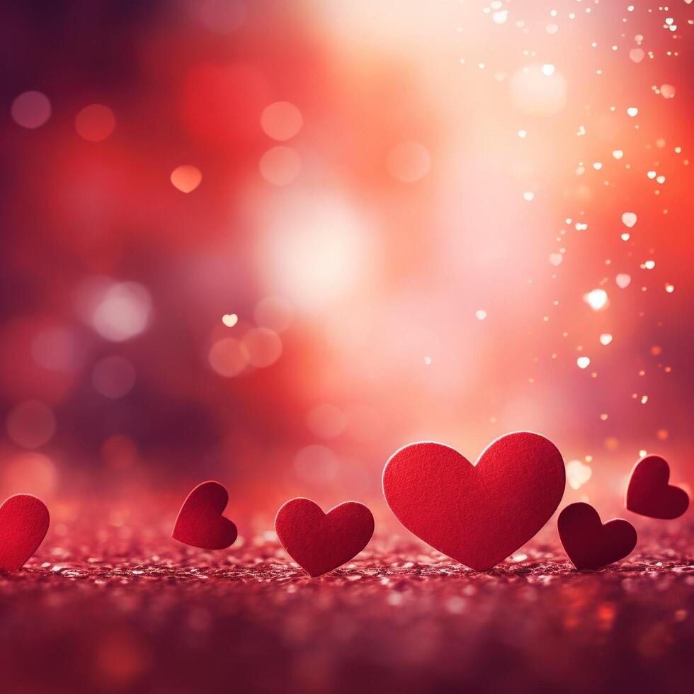 AI generated A vibrant red background with hearts and bokeh ideal for celebrating Valentine's Day photo
