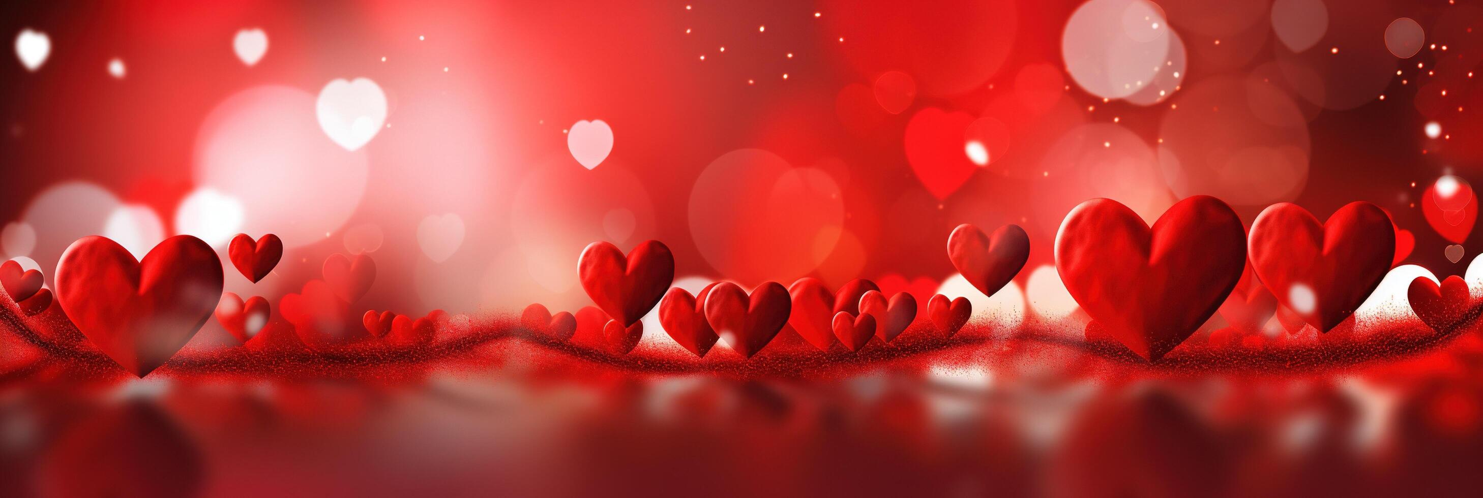 AI generated A vibrant red background with hearts and bokeh ideal for celebrating Valentine's Day photo