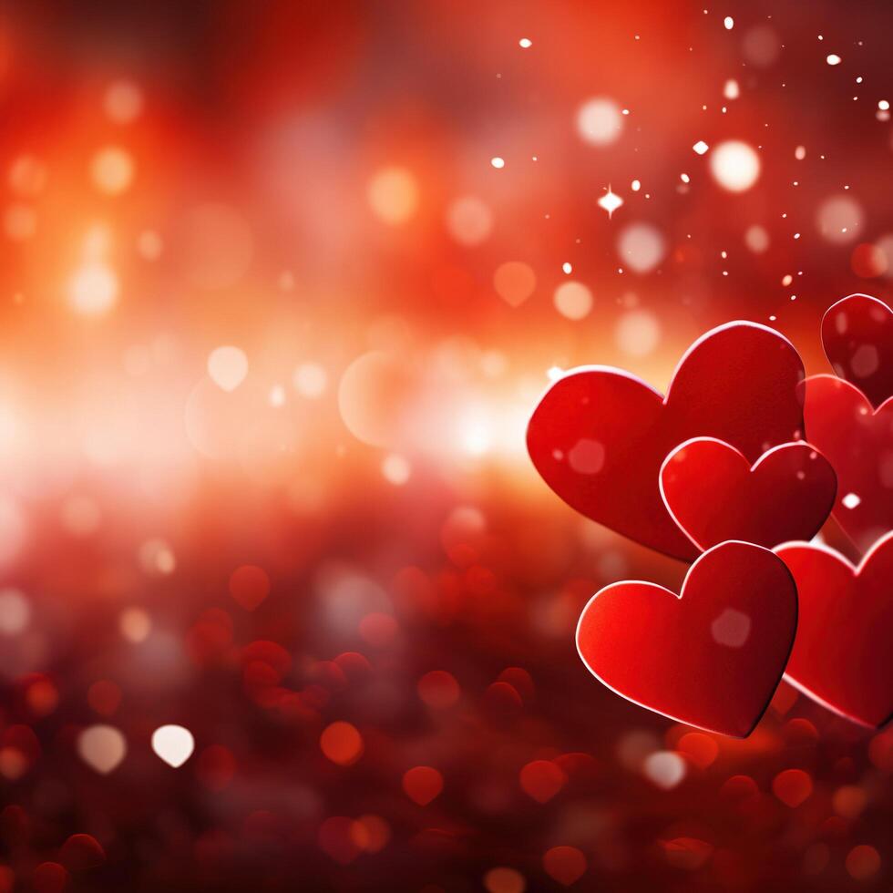 AI generated A vibrant red background with hearts and bokeh ideal for celebrating Valentine's Day photo