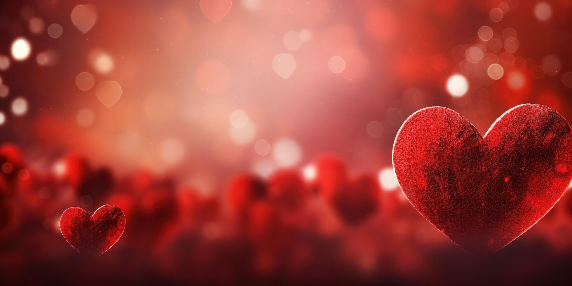 ai generado un vibrante rojo antecedentes con corazones y bokeh ideal para celebrando San Valentín día foto