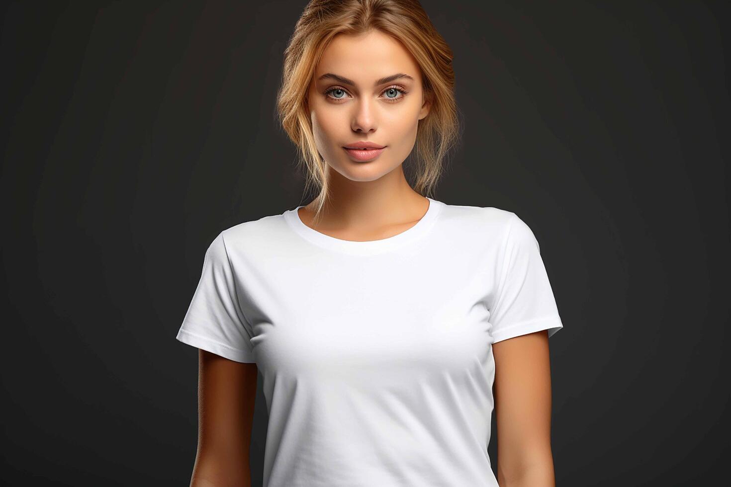 AI generated a beautiful young woman in a white t-shirt photo