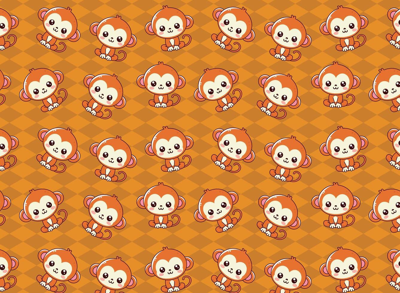 cute monkey illustration pattern, vector, for fabrics, children's background vector