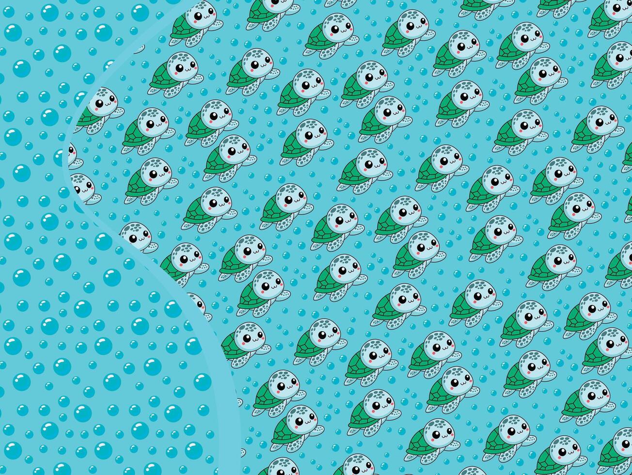 baby sea turtle cute pattern background vector in shades of blue