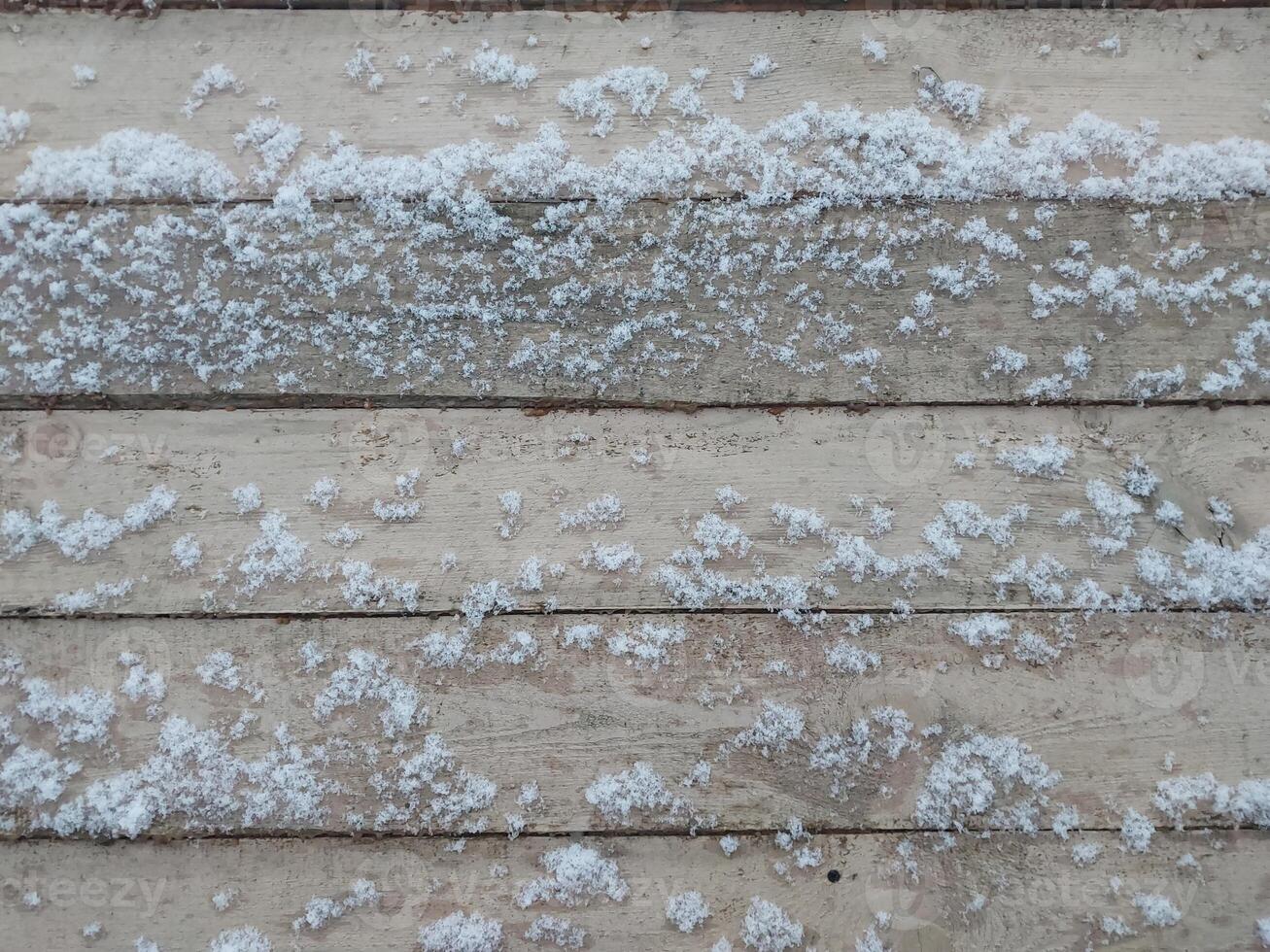 Texture of fallen snow on objects photo