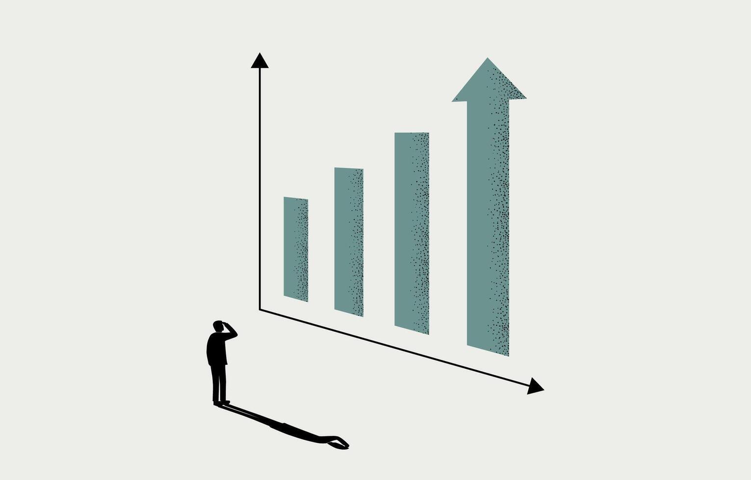 Business growth concept, businessman looking on growing bar graph, vector illustration.