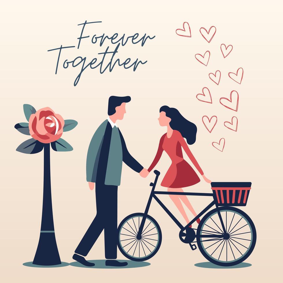 Vector love background with couple in love. Valentine's day concept poster in flat style. Love banner or greeting card