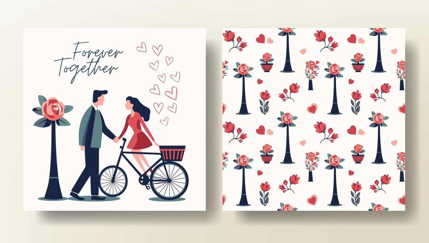 Vector love backgrounds with couple in love. Valentine's day concept poster in flat style. Love pattern, greeting card