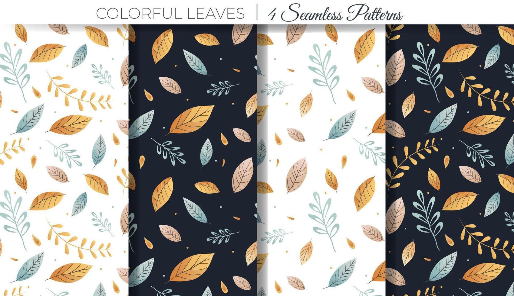 Vector seamless pattern of colorful leaves. Set of vector floral patterns. Backgrounds with leaves