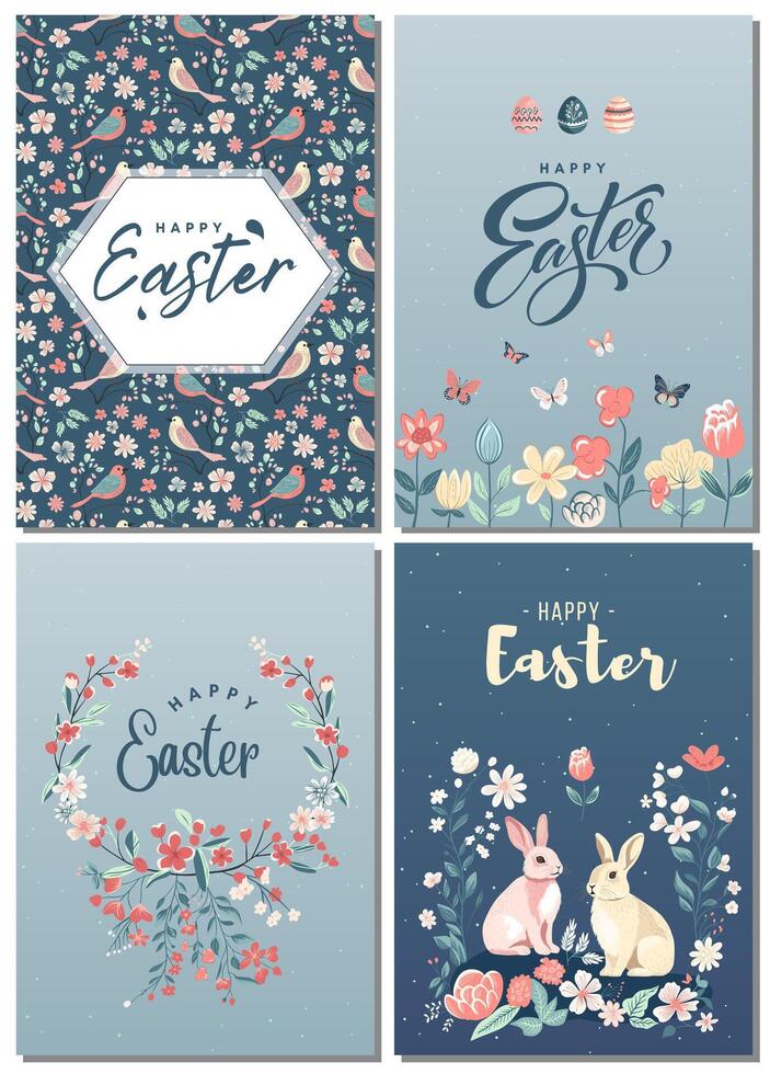 Set of Easter greeting cards, spring template. Happy Easter. Poster, media banner. vector